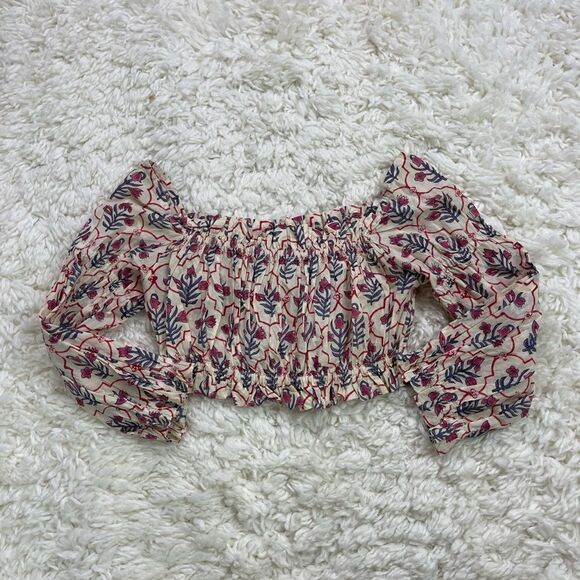 CJ Laing Printed Off The Shoulder Smocked Stretch Crop Top - Picture 4 of 5